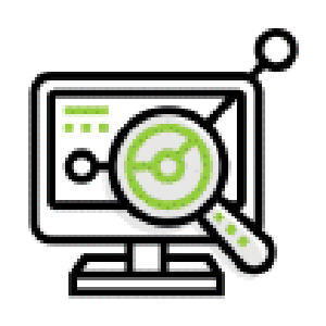 Computer with magnifying glass icon