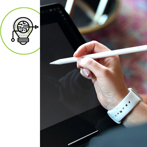 Right hand holding an Apple Pencil while drawing on an iPad