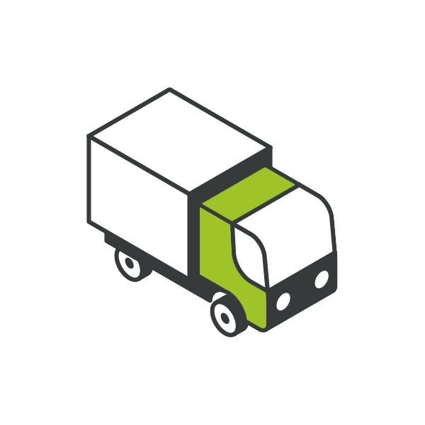 green, grey and white icon of a mobile device with a storefront awning sticking out